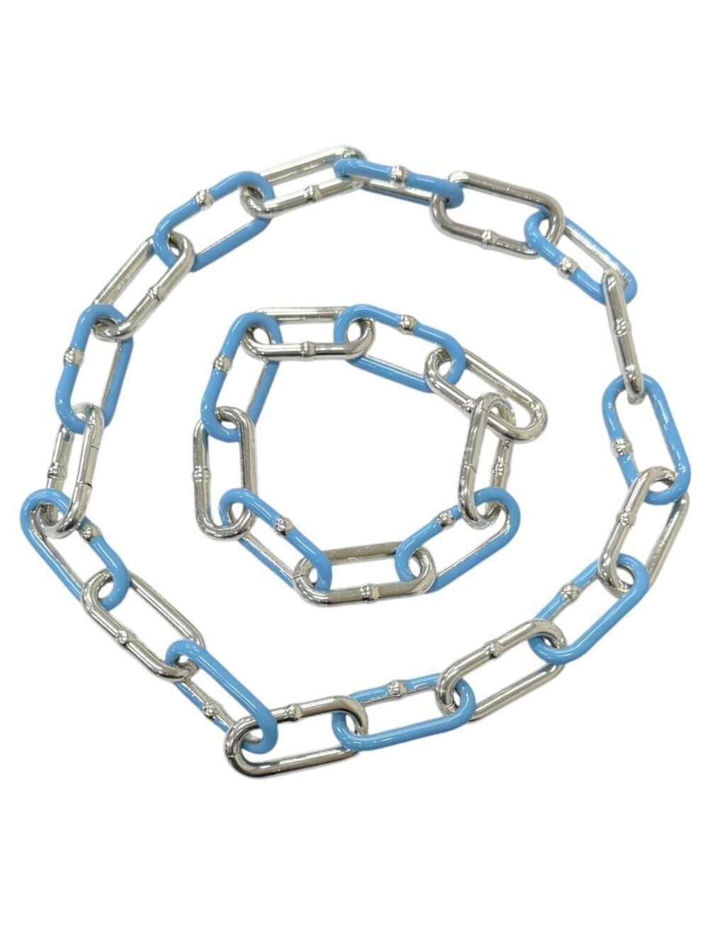 Bottega Veneta Chain Bracelet Necklace Set Silver Light Blue